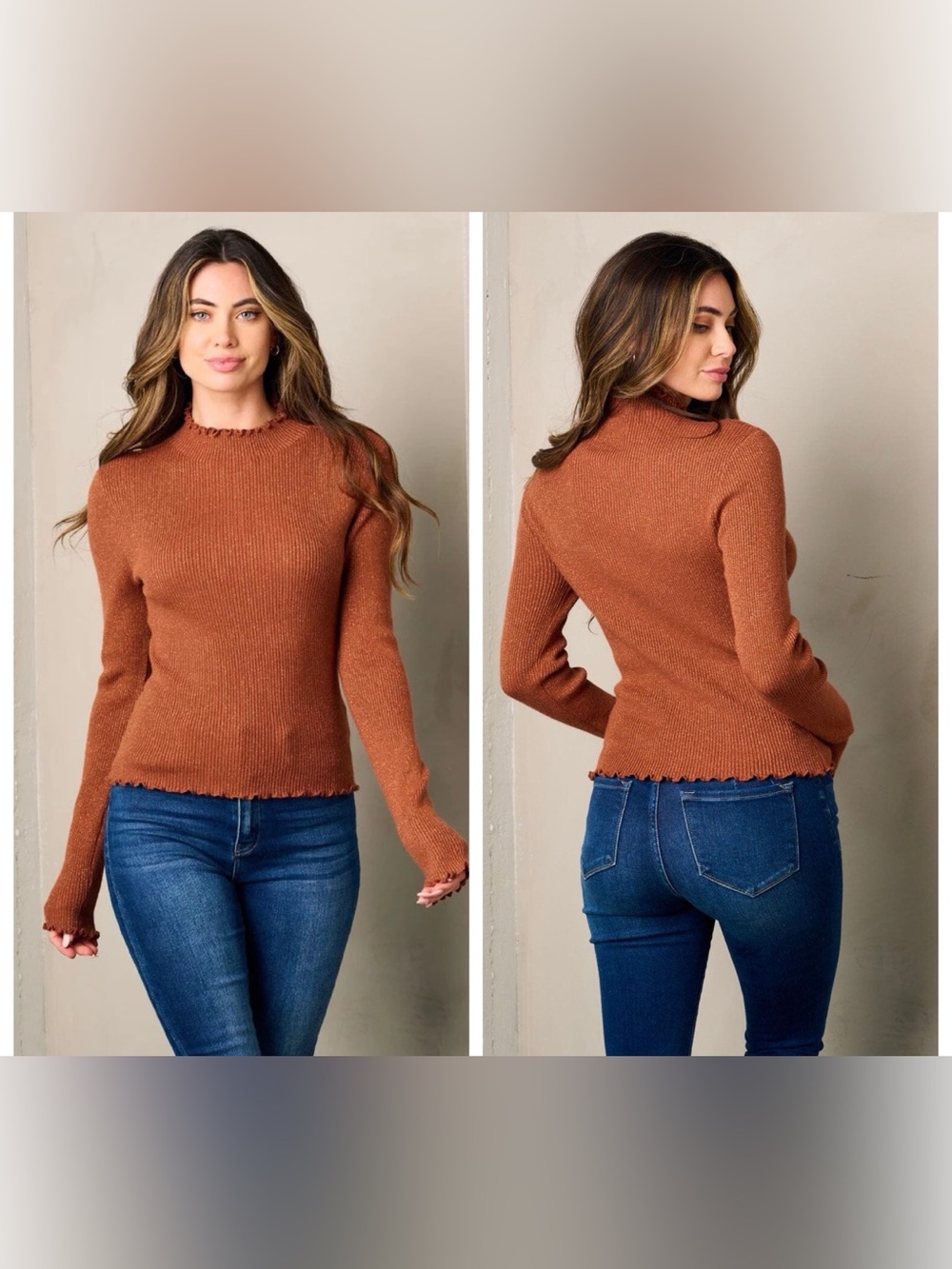 Rust Orange Ruffled Sweater